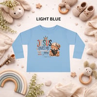 Image 4 of Toddler Tee — "Jesus Loves Me" Cute Teddy Christian Long Sleeve Shirt