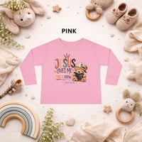 Image 5 of Toddler Tee — "Jesus Loves Me" Cute Teddy Christian Long Sleeve Shirt
