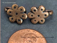 Image 3 of Decorative Flower End Crimps – Antique Copper & Brass – Jewelry Closure Ends – 2pc Pair