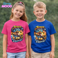 Image 1 of Kids Christian T‑Shirt — "Jesus Saved My Life" Colorful Faith Graphic