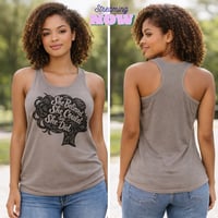 Image 1 of "She Believed She Could So She Did" Linocut Racerback Tank — Women's Motivational Tank Top