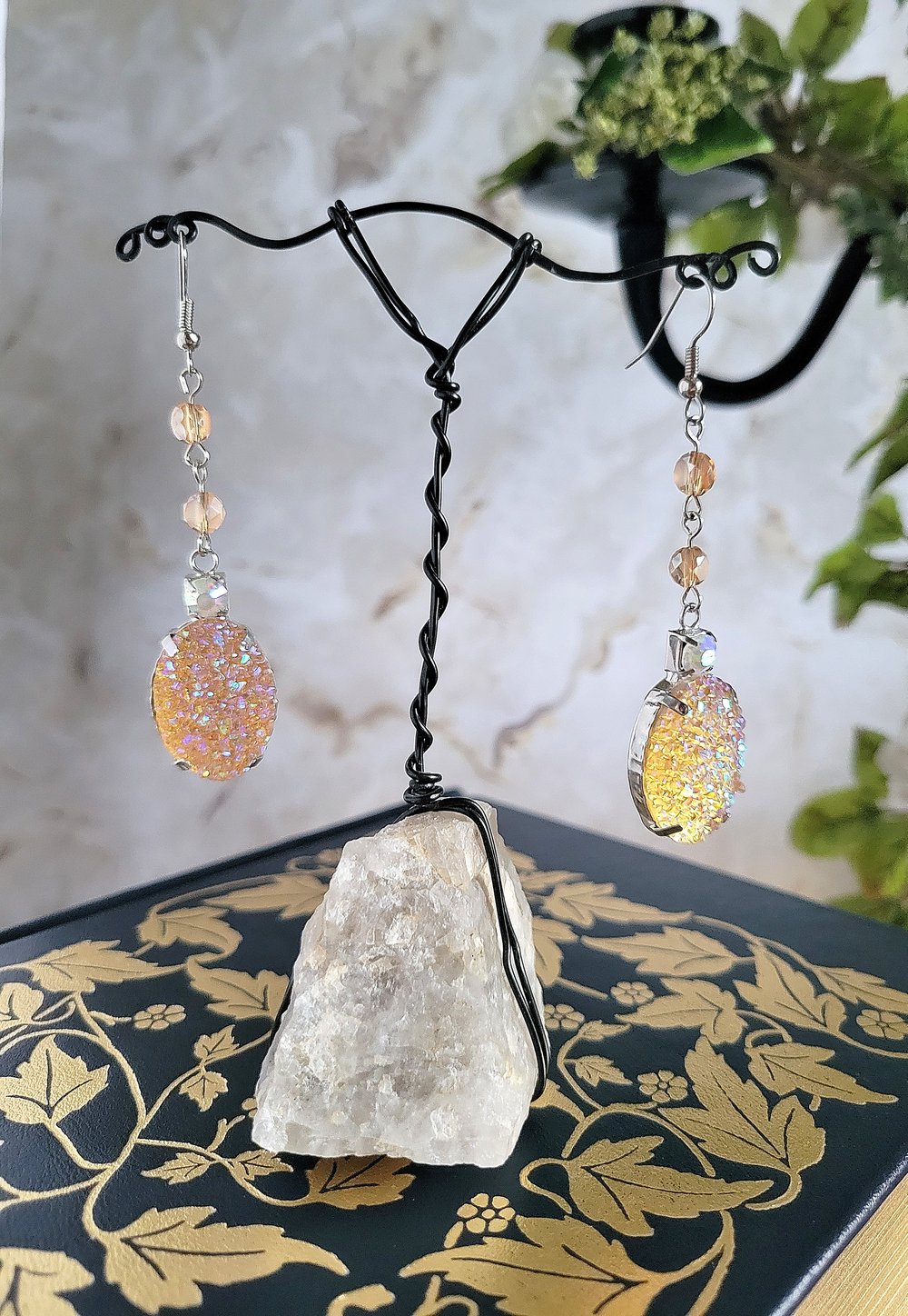 Image of Peach-Colored Faux Druzy Earrings