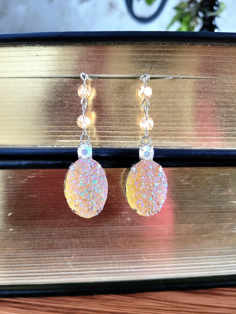 Image of Peach-Colored Faux Druzy Earrings