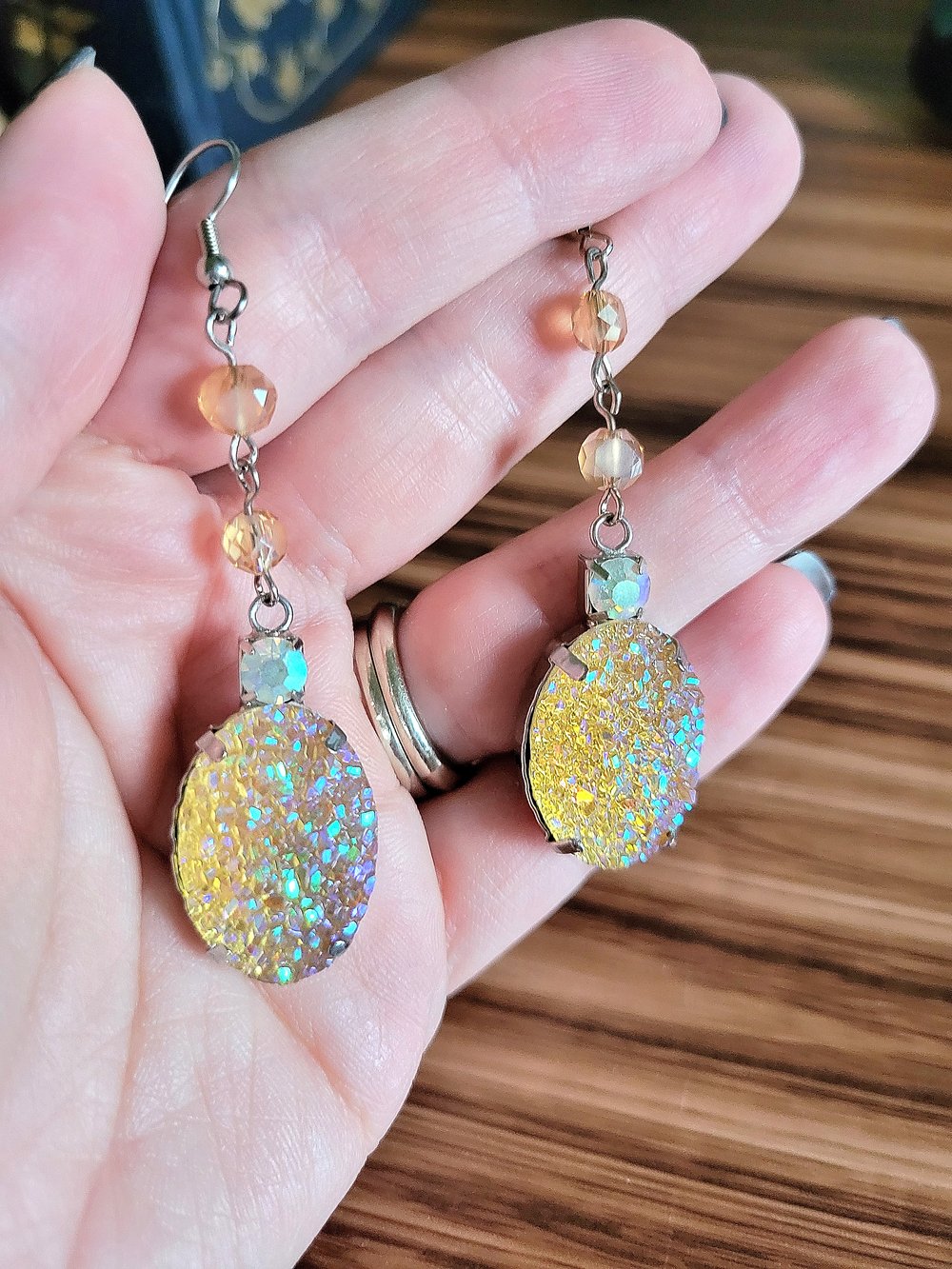 Image of Peach-Colored Faux Druzy Earrings
