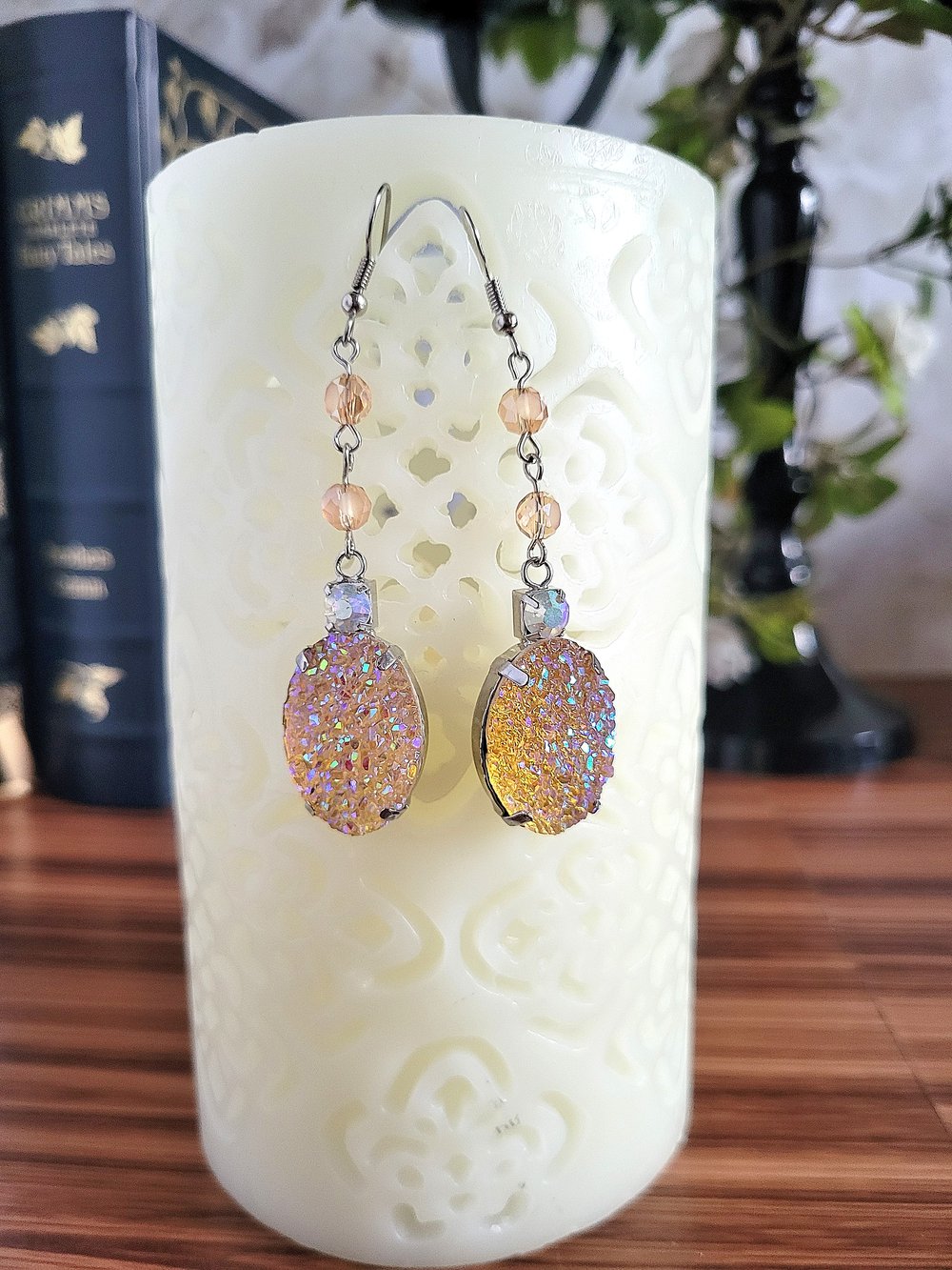 Image of Peach-Colored Faux Druzy Earrings