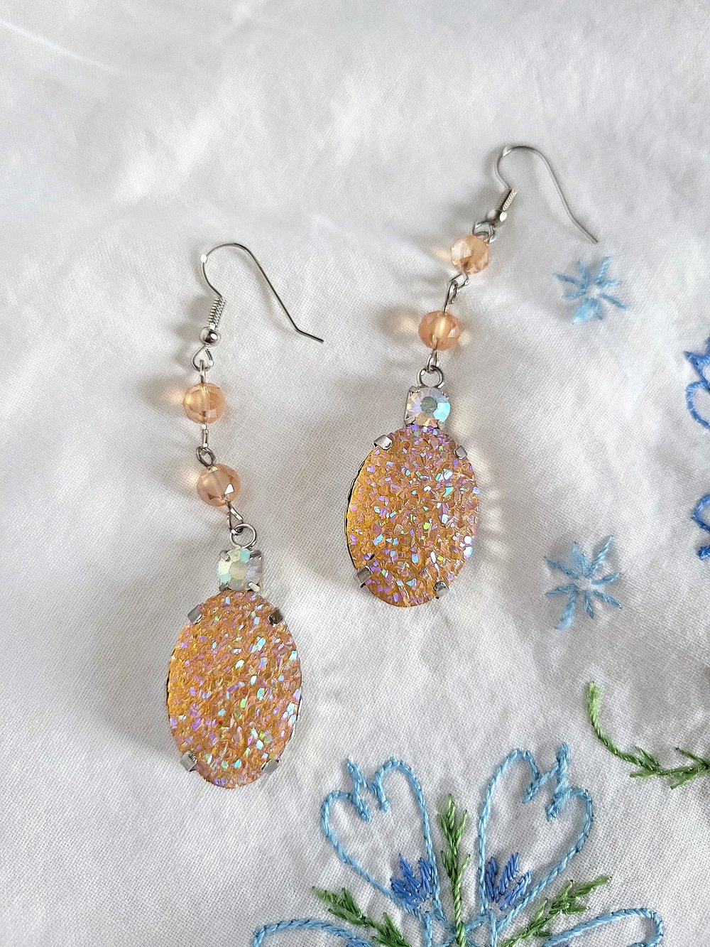 Image of Peach-Colored Faux Druzy Earrings