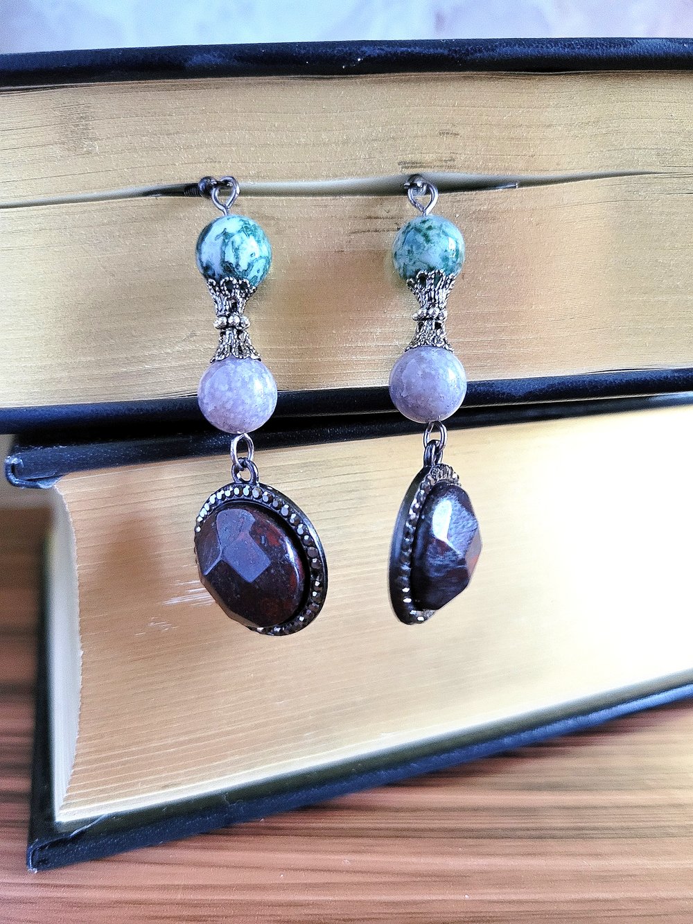 Image of Red and Green Jasper Dangle Earrings