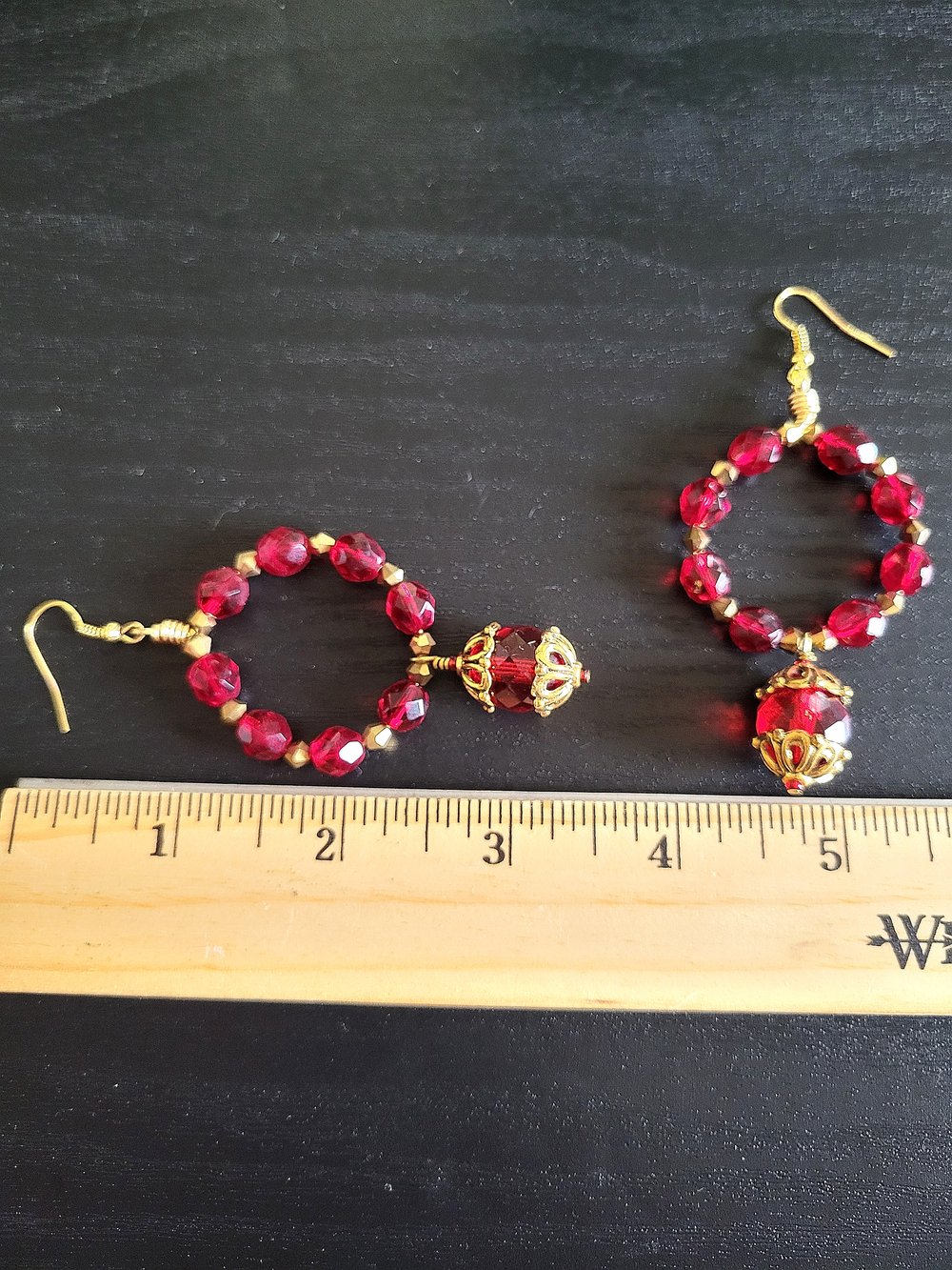Image of Red Beaded Hoop Earrings with Dangle