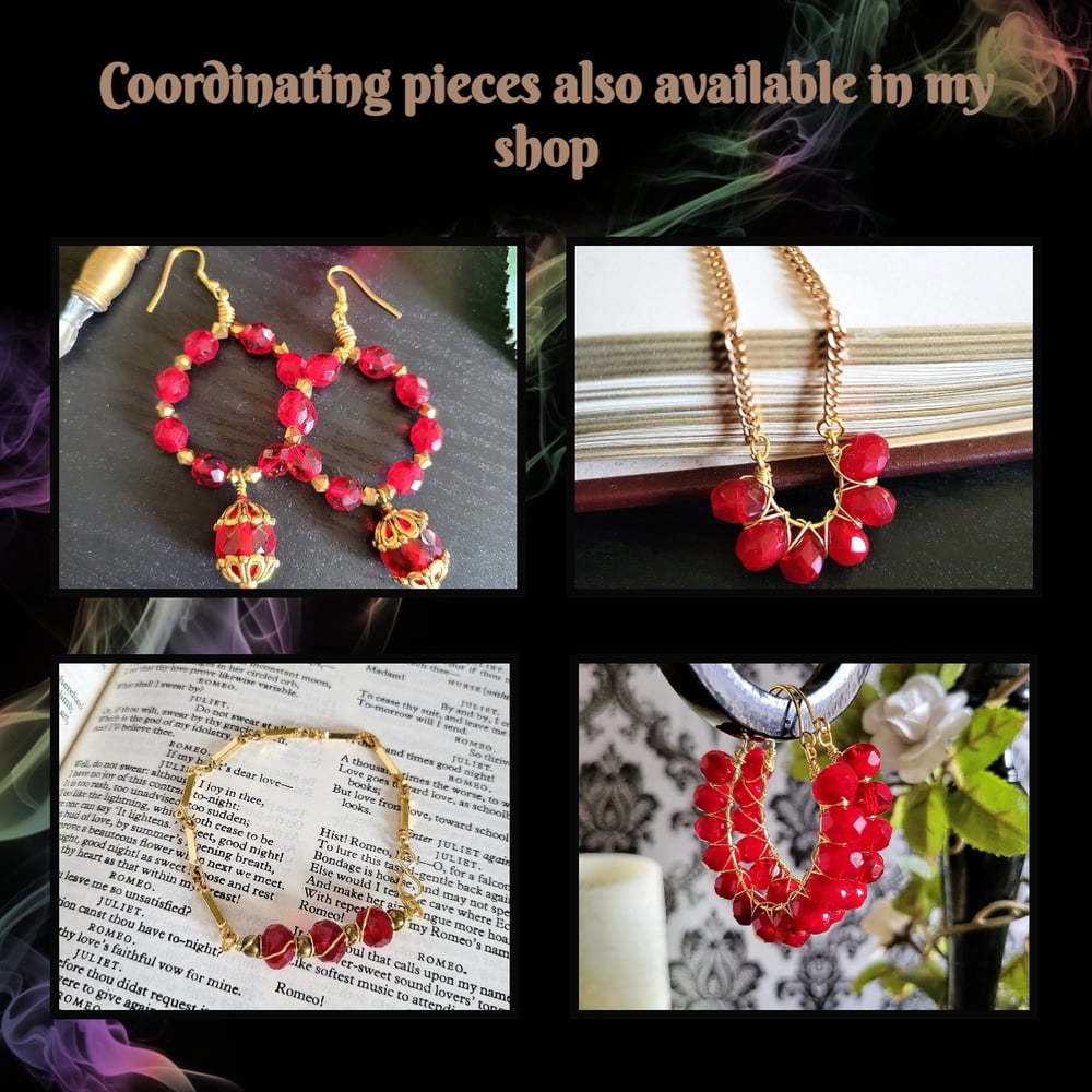 Image of Handmade Gold and Red Wire-Wrapped Hoop Earrings