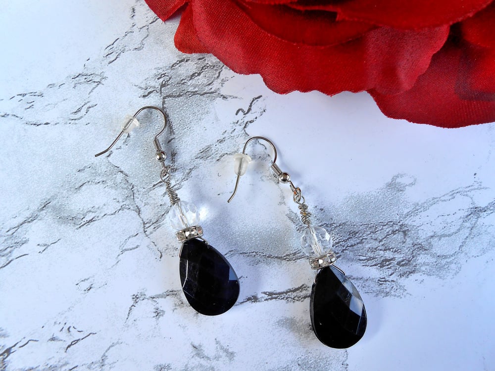 Image of Black and Crystal Dangle Earrings