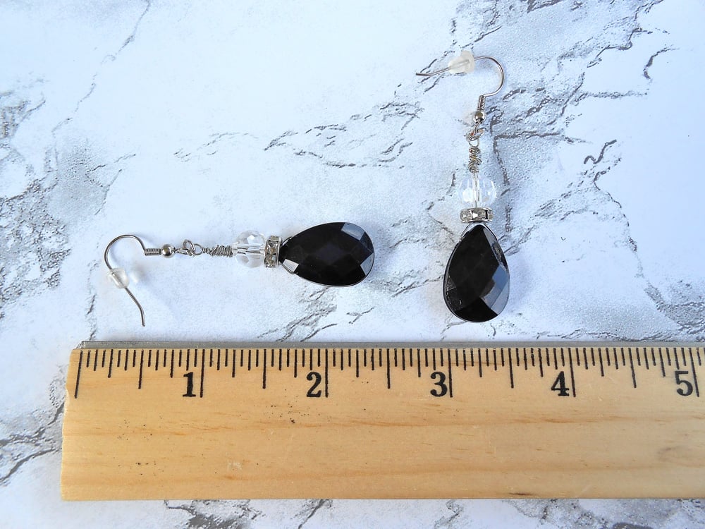 Image of Black and Crystal Dangle Earrings