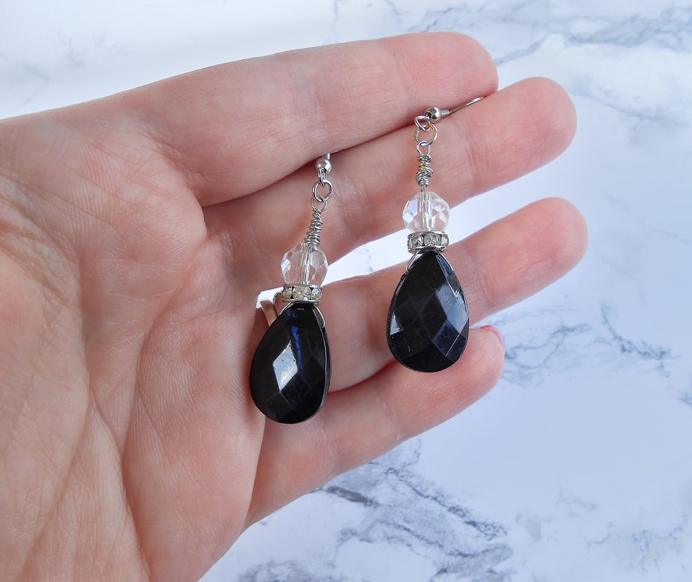 Image of Black and Crystal Dangle Earrings