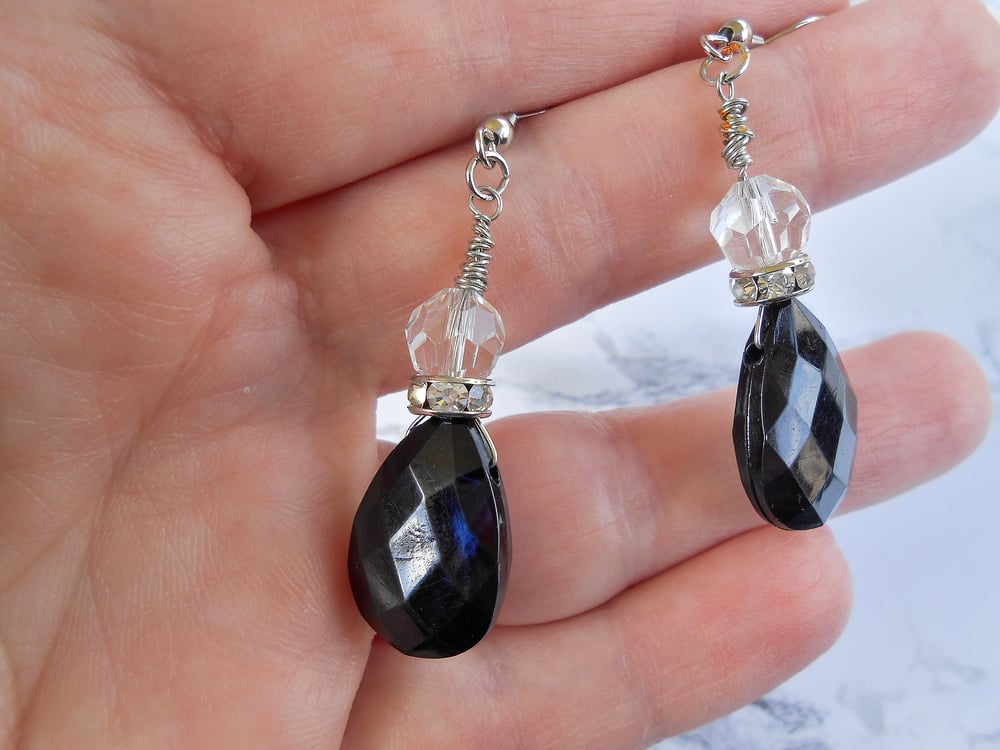 Image of Black and Crystal Dangle Earrings