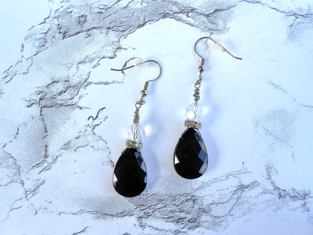 Image of Black and Crystal Dangle Earrings