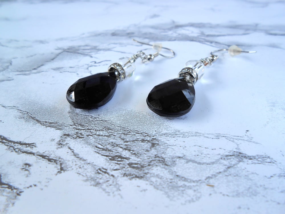 Image of Black and Crystal Dangle Earrings