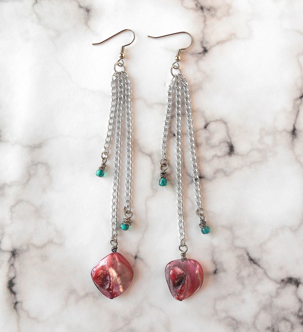 Image of Dyed Pink Shell Chain Dangle Earrings