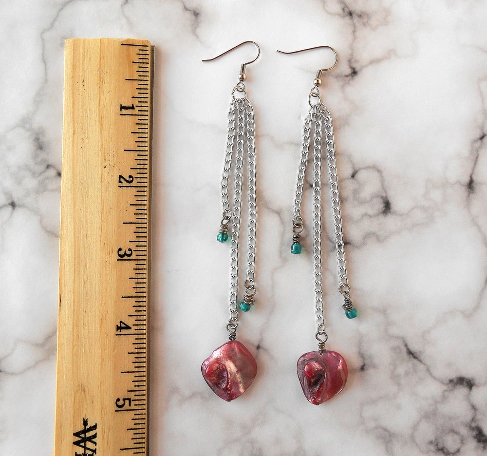 Image of Dyed Pink Shell Chain Dangle Earrings