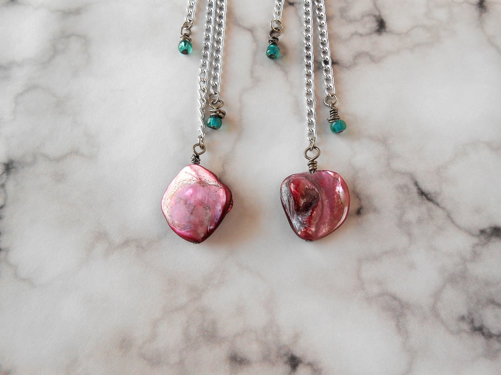 Image of Dyed Pink Shell Chain Dangle Earrings