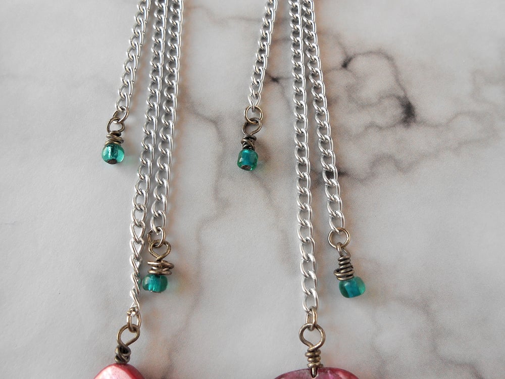 Image of Dyed Pink Shell Chain Dangle Earrings
