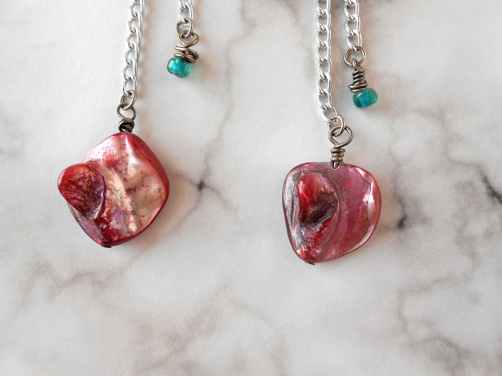 Image of Dyed Pink Shell Chain Dangle Earrings