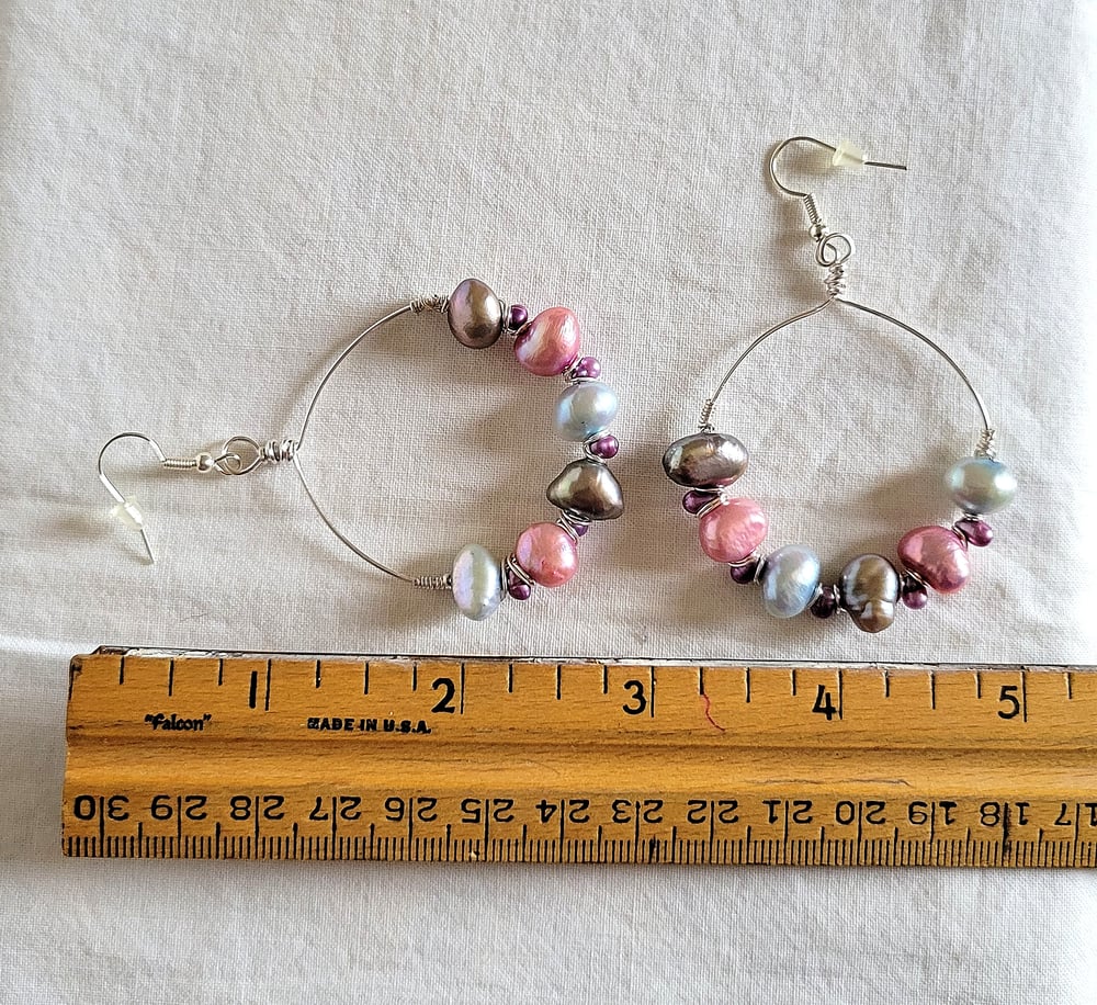 Image of Wire Wrapped Pearl Hoop Earrings
