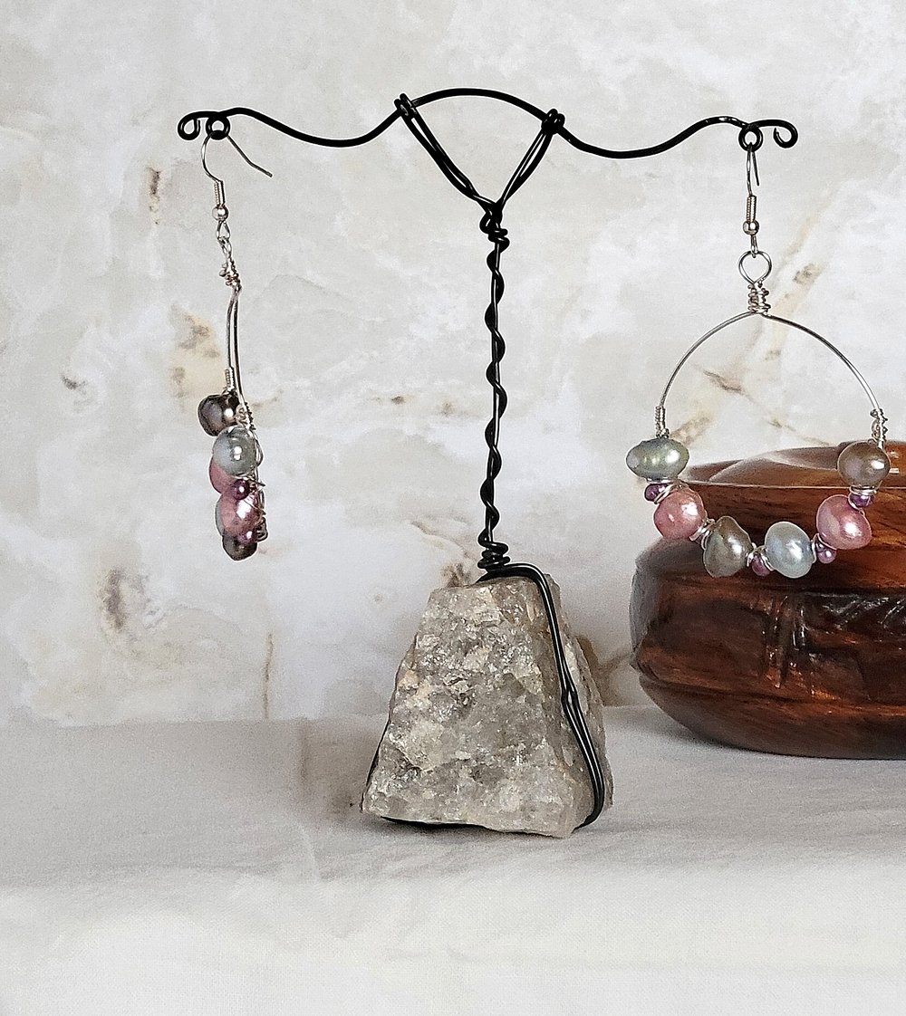 Image of Wire Wrapped Pearl Hoop Earrings