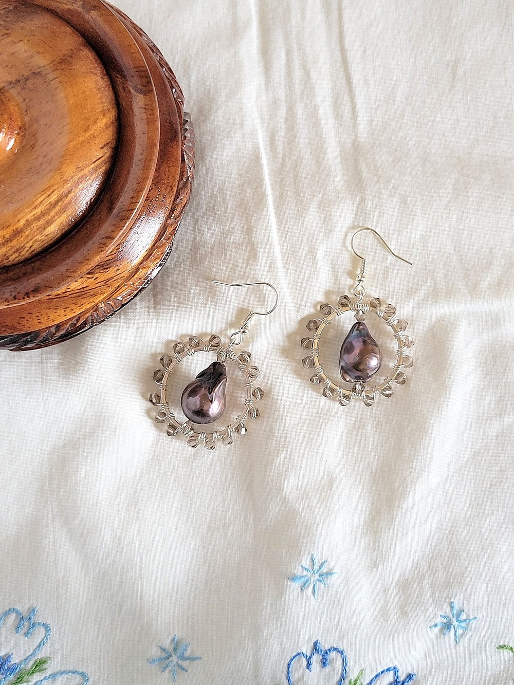 Image of Baroque Pearl Wire Wrapped Earrings