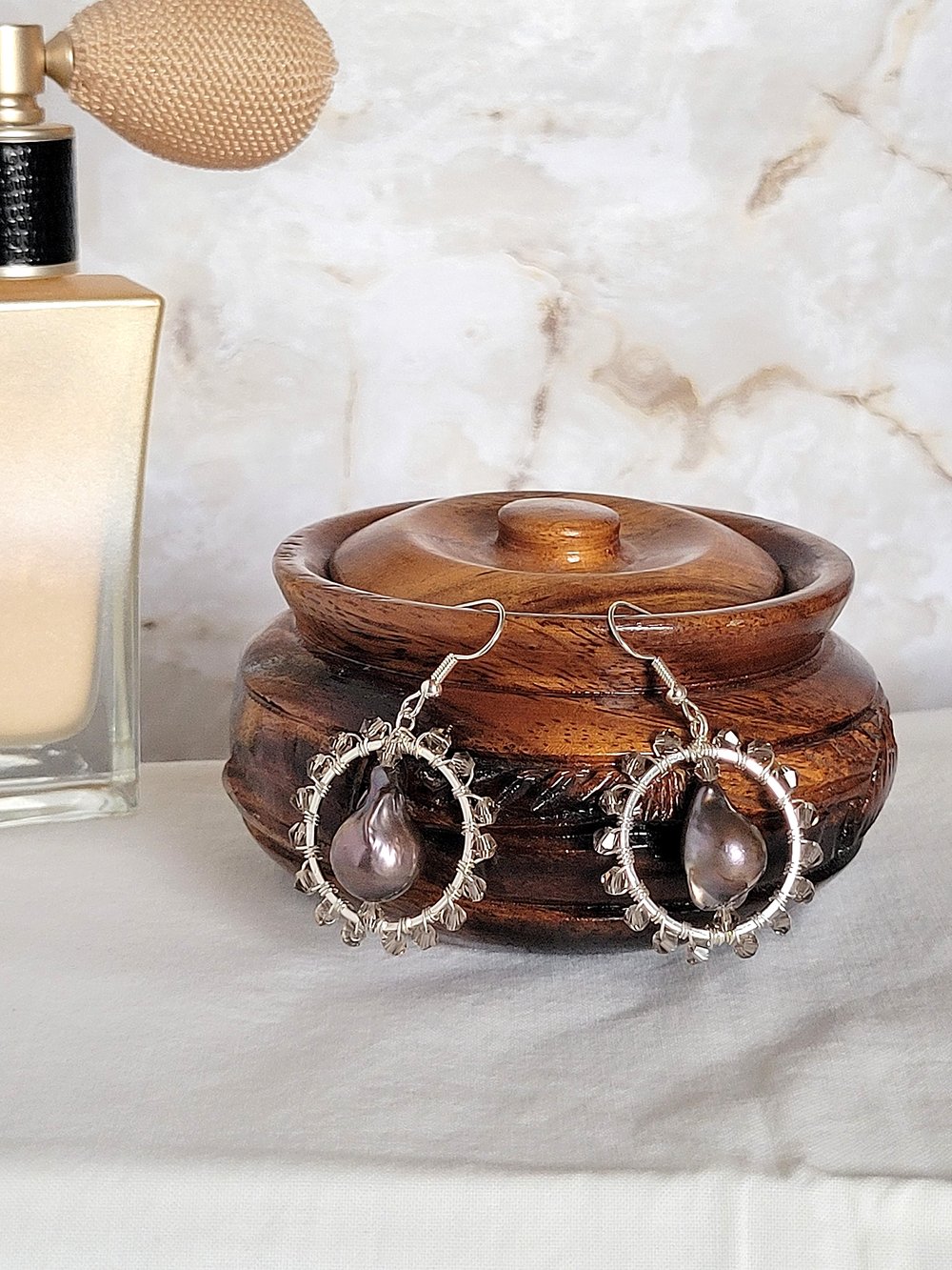 Image of Baroque Pearl Wire Wrapped Earrings