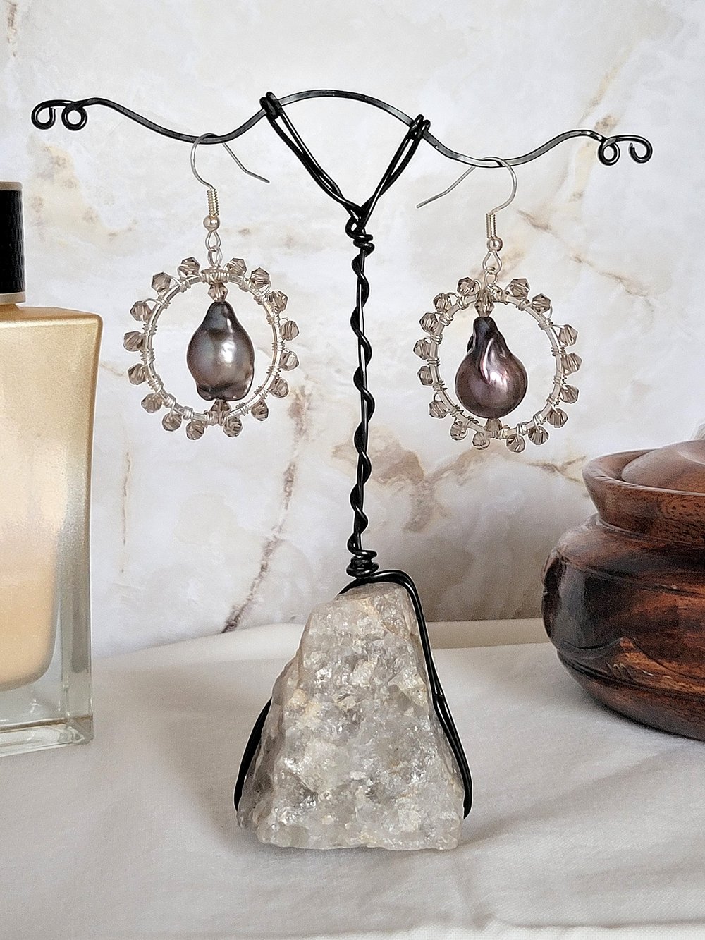 Image of Baroque Pearl Wire Wrapped Earrings