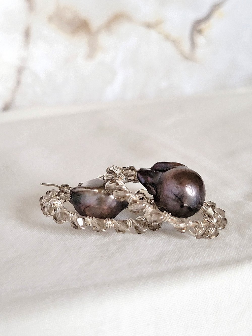 Image of Baroque Pearl Wire Wrapped Earrings