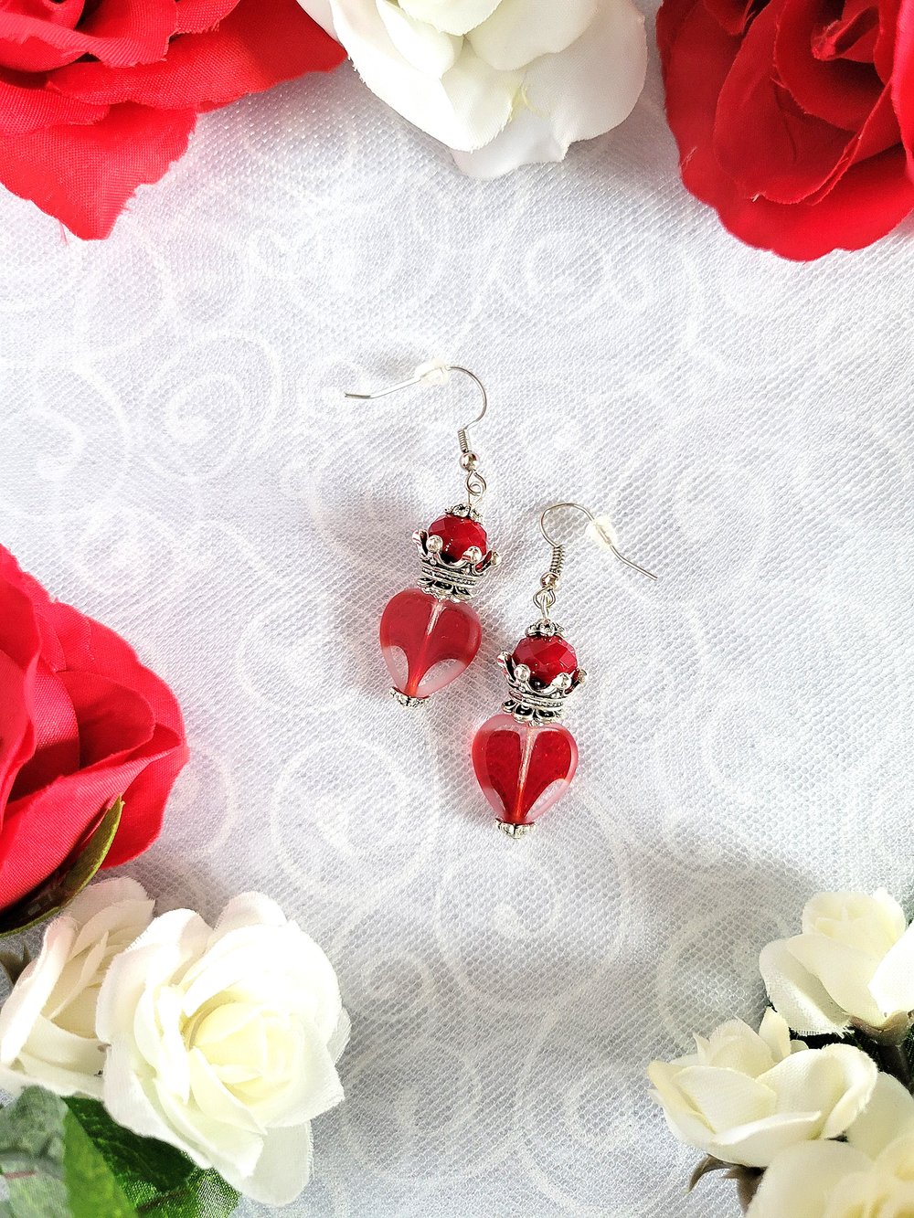Image of Red Heart and Crown Claddagh-Inspired Earrings