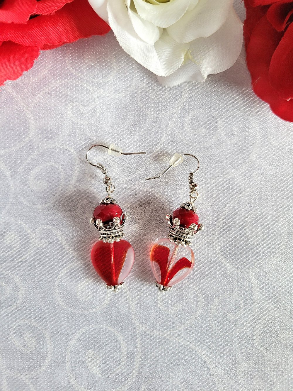 Image of Red Heart and Crown Claddagh-Inspired Earrings