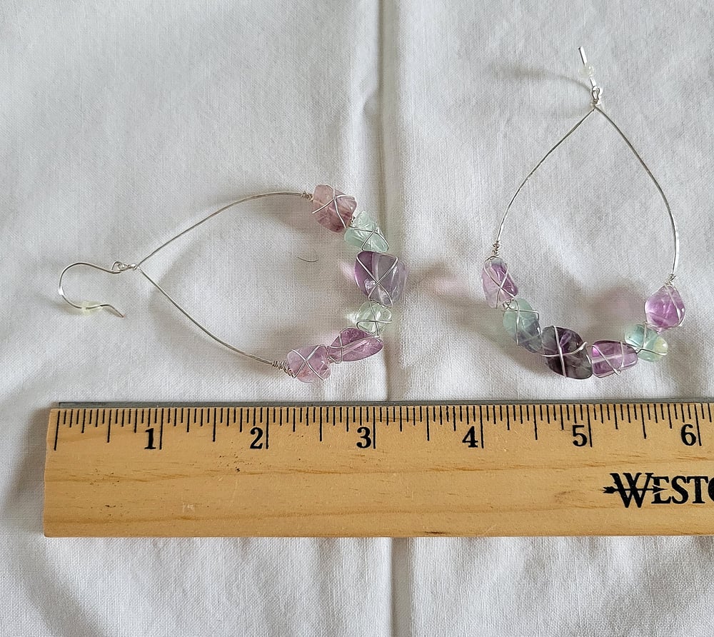 Image of Silver Wire-Wrapped Fluorite Nugget Teardrop Earrings