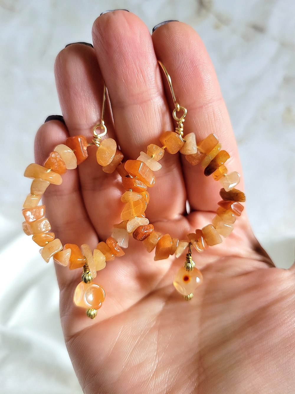 Image of Gold Carnelian Hoop Earrings with Dangle