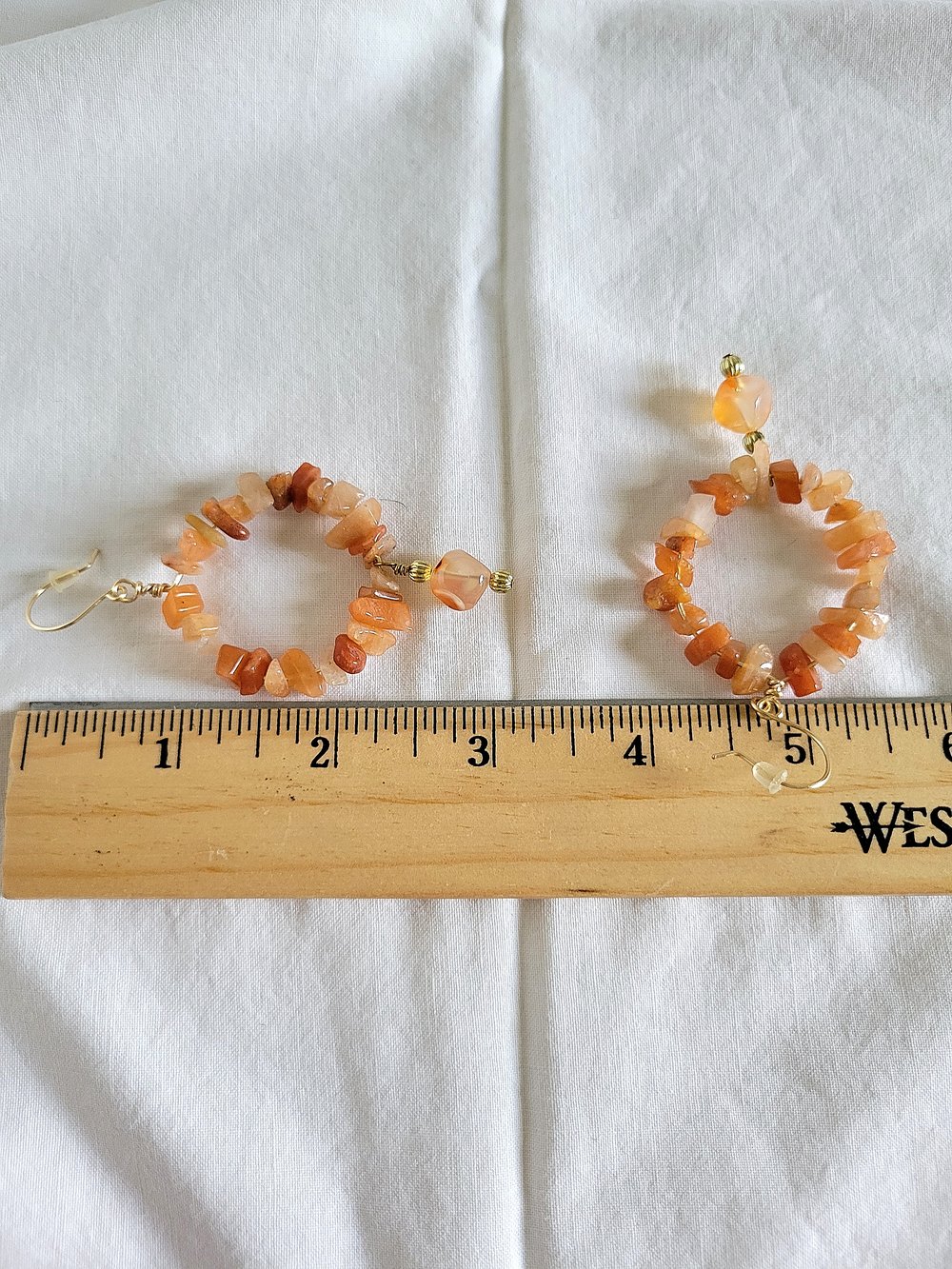 Image of Gold Carnelian Hoop Earrings with Dangle