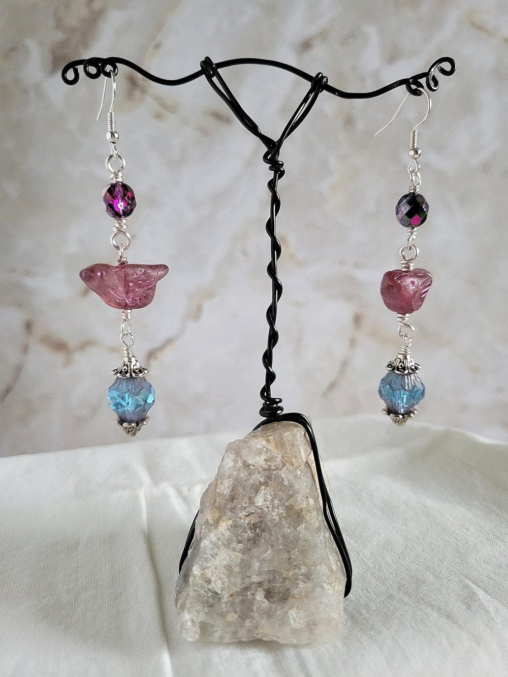 Image of Purple Artisan Bird Dangle Earrings