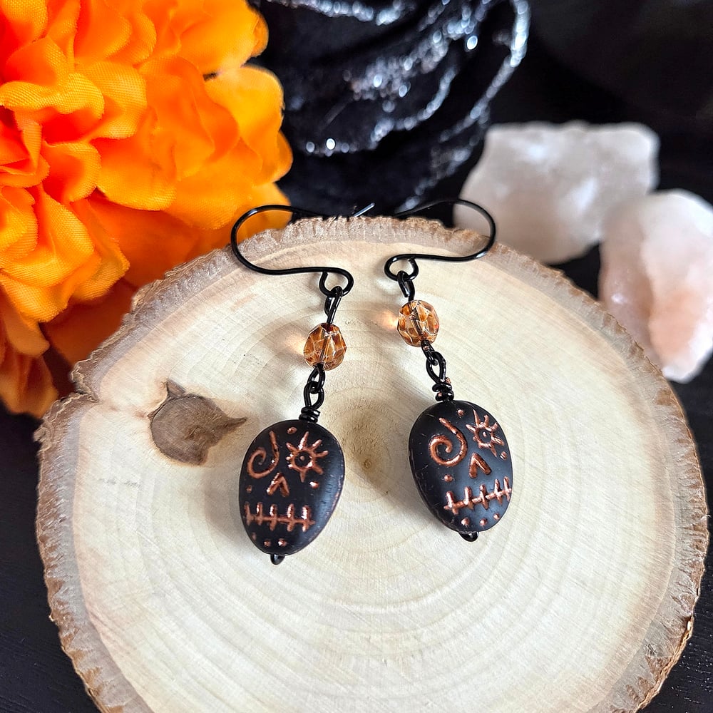 Image of Witchy Black Halloween Skull Earrings