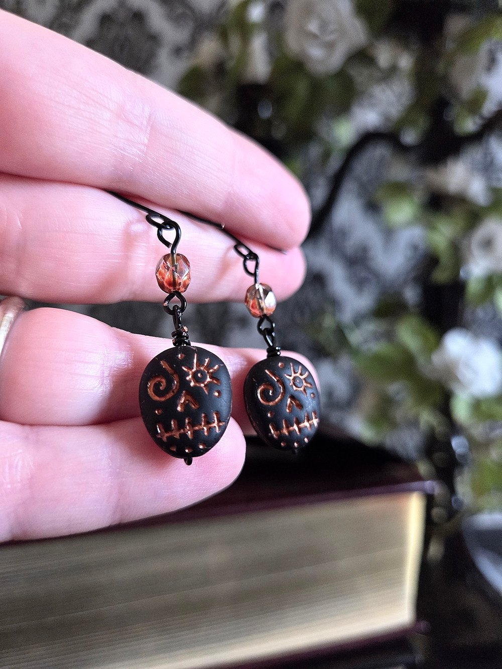 Image of Witchy Black Halloween Skull Earrings