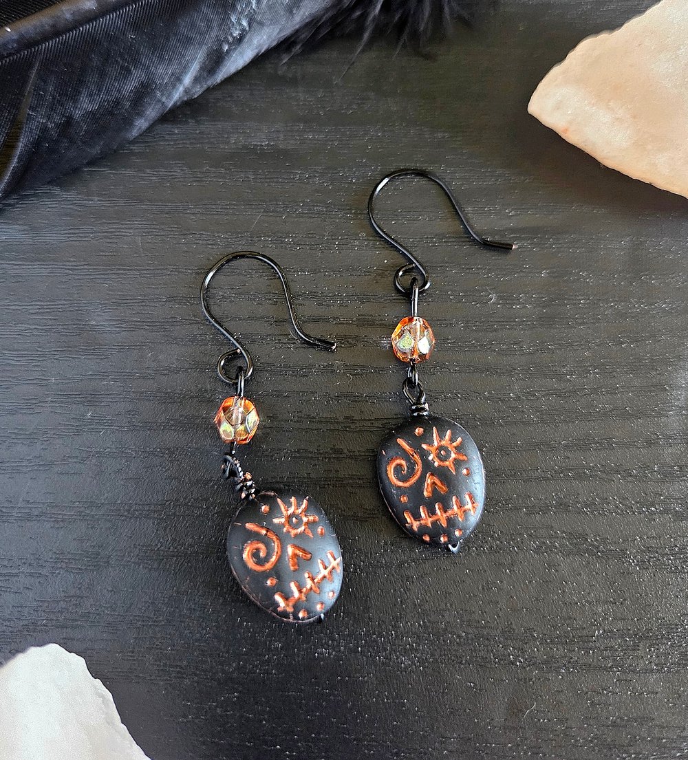 Image of Witchy Black Halloween Skull Earrings