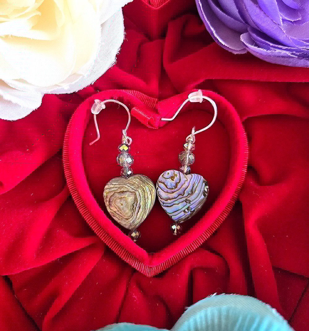 Image of Double-Sided Abalone Heart Drop Earrings