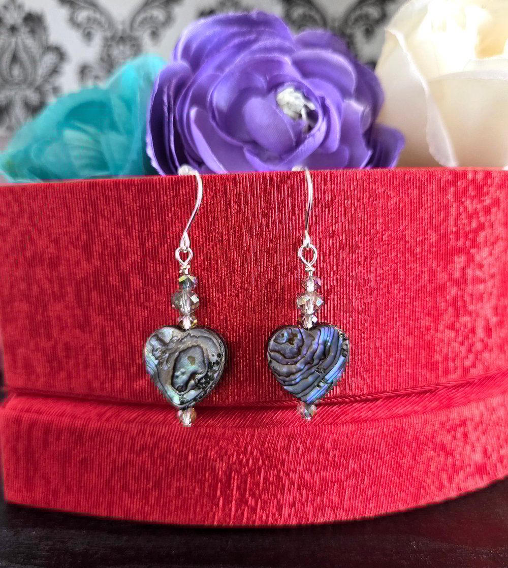 Image of Double-Sided Abalone Heart Drop Earrings