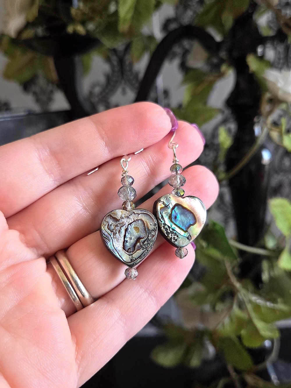 Image of Double-Sided Abalone Heart Drop Earrings