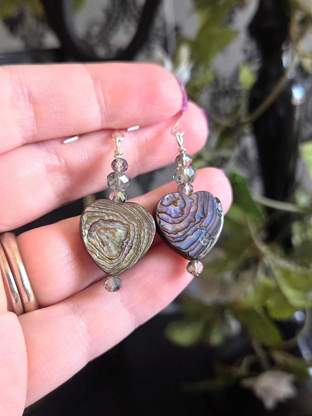 Image of Double-Sided Abalone Heart Drop Earrings