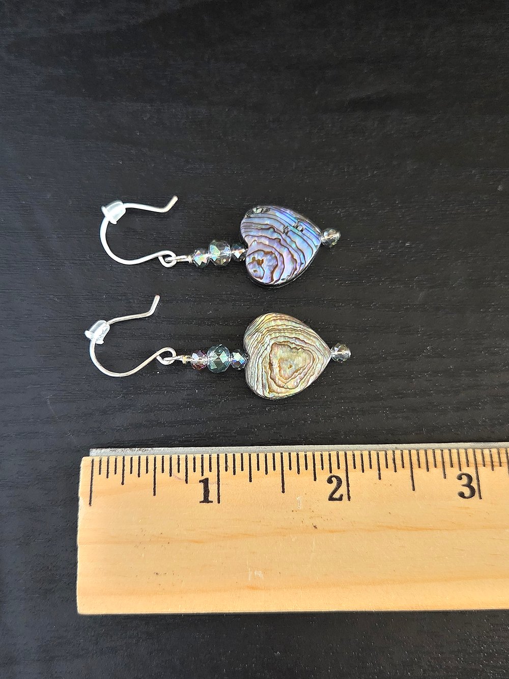 Image of Double-Sided Abalone Heart Drop Earrings