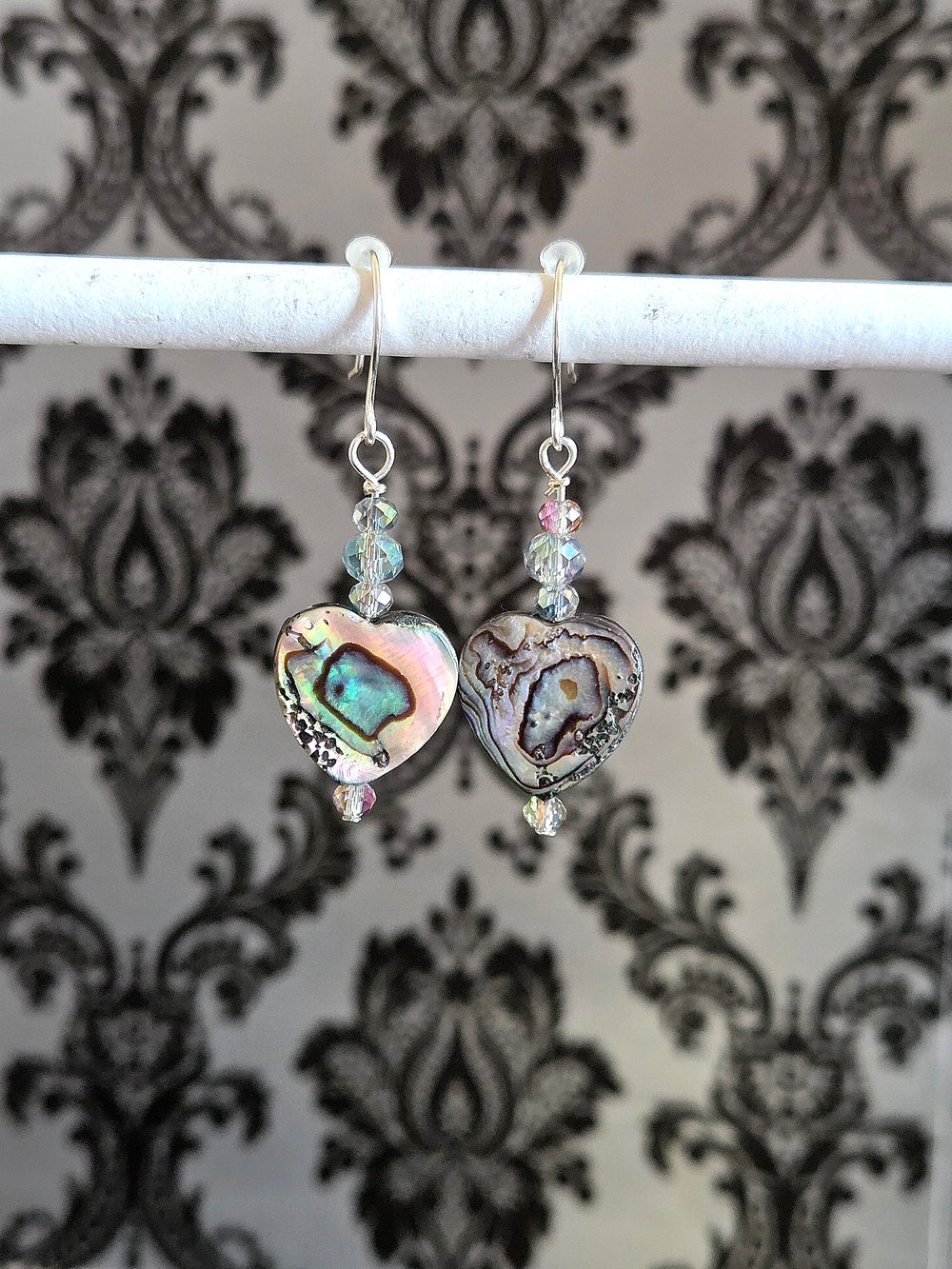 Image of Double-Sided Abalone Heart Drop Earrings