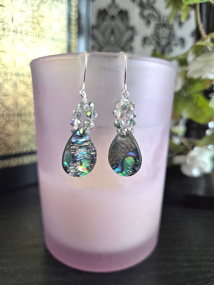 Image of Abalone Teardrop Hoop Earrings
