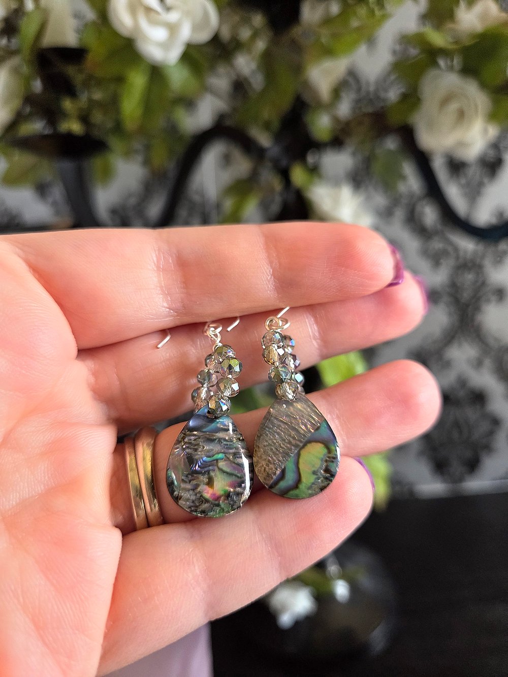 Image of Abalone Teardrop Hoop Earrings