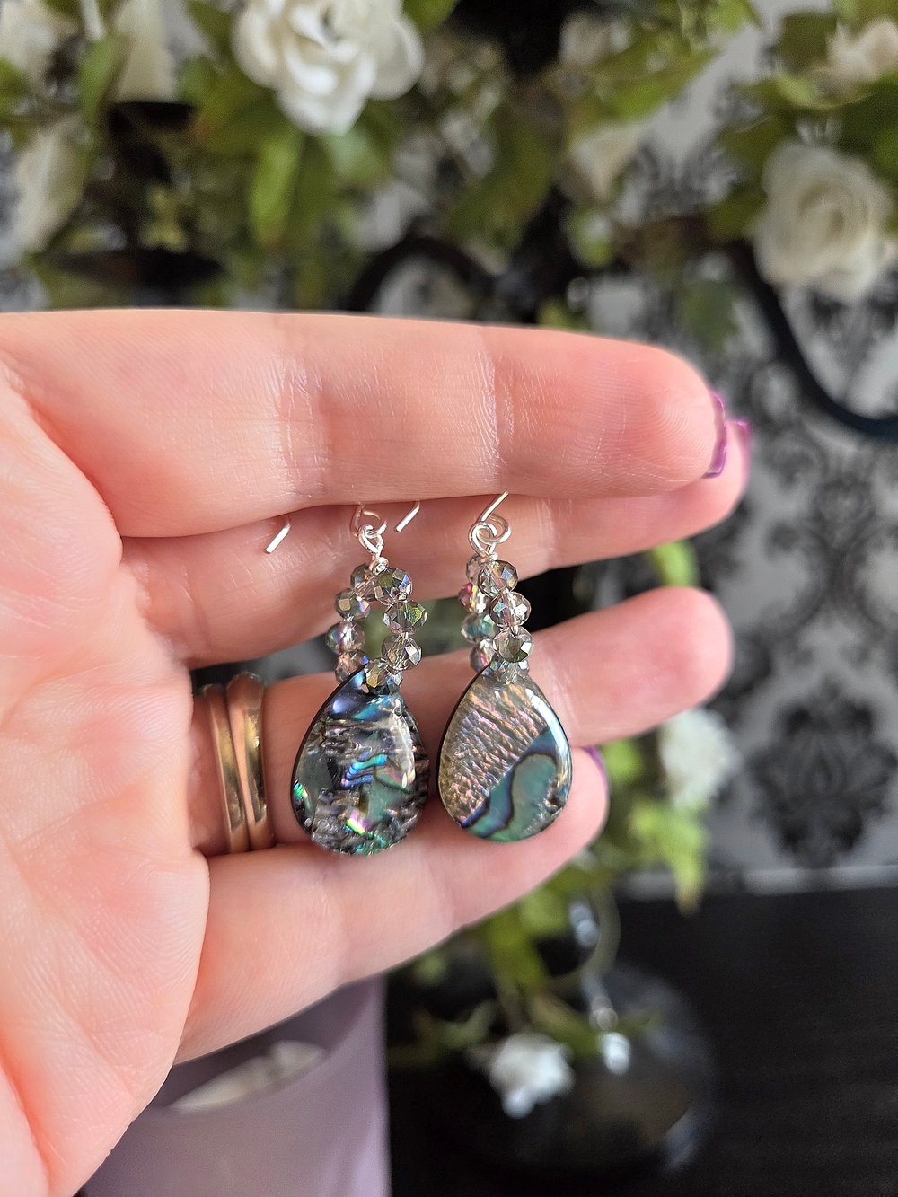 Image of Abalone Teardrop Hoop Earrings