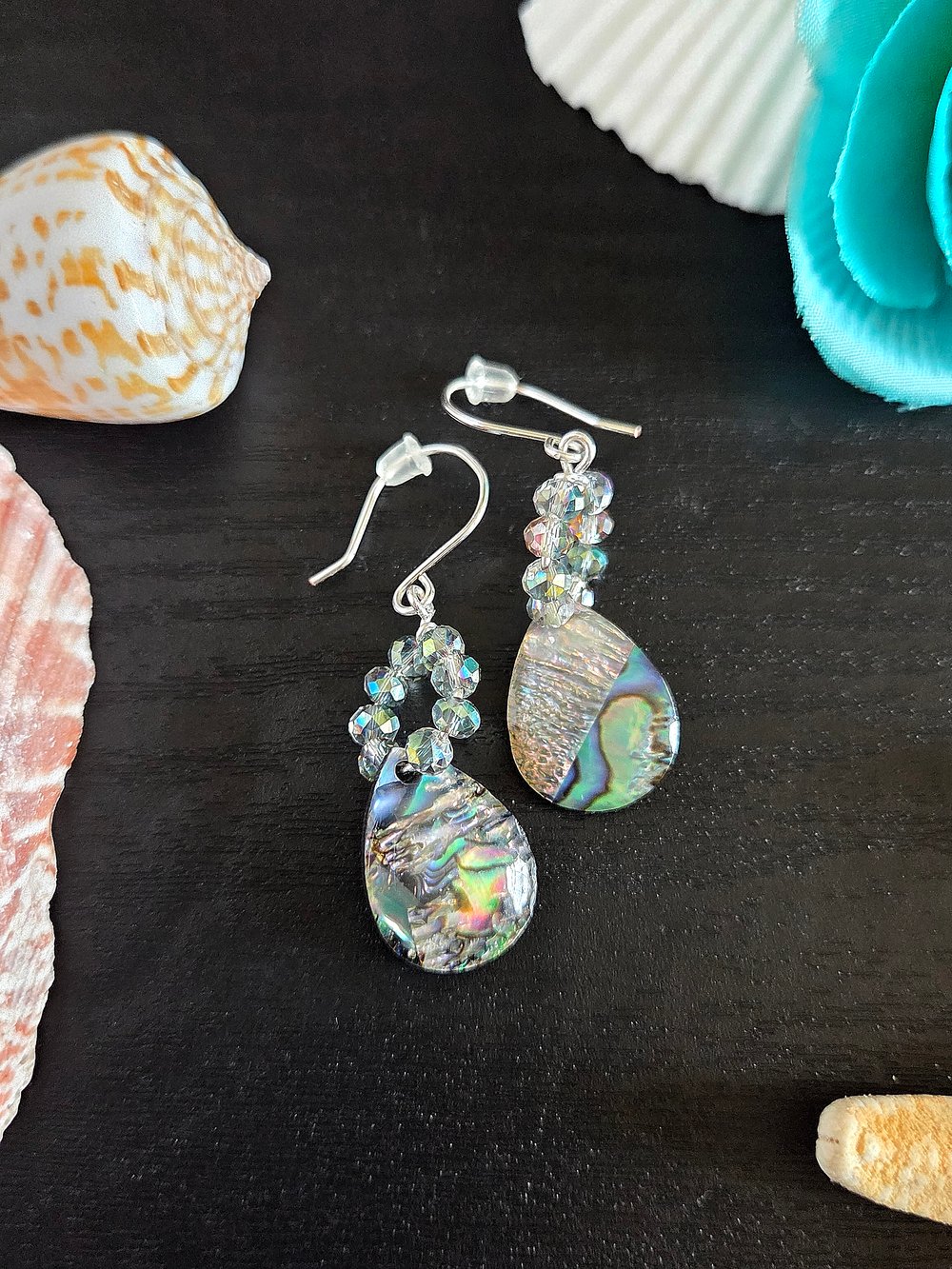 Image of Abalone Teardrop Hoop Earrings