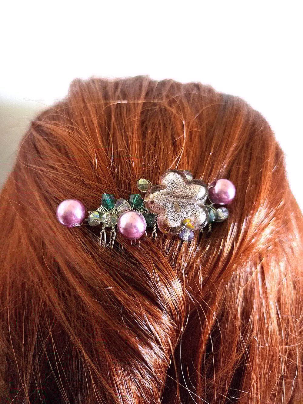 Image of Wire-Wrapped Purple Beaded Hair Comb